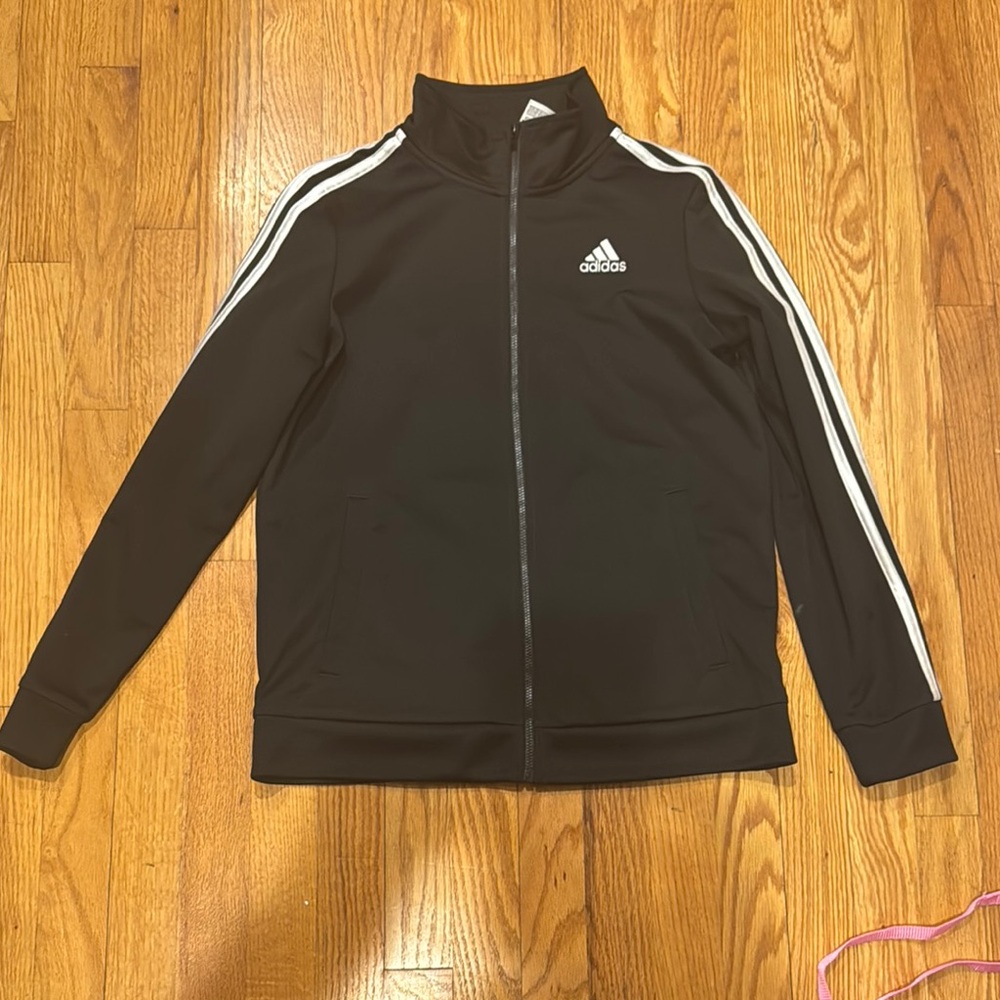 Adidas Black and White Track Jacket with Classic Stripes